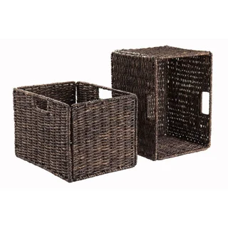Winsome Granville Corn Husk Brown Organic Storage Foldable Tall Baskets (Set of 2)