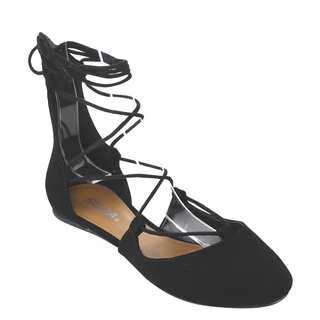 Soda Women's IB67 Nubuck Faux Leather Ankle-tie Ballet Flats