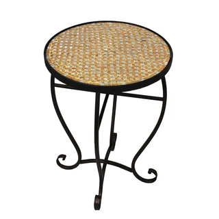 Moroccan Mosaic Gold Round Side Accent Table