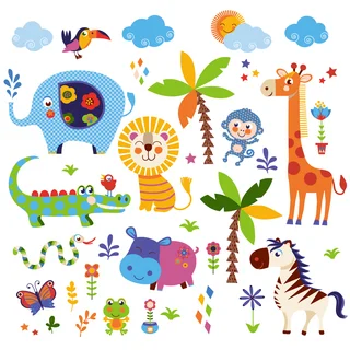 Crazy Jungle Animals Peel & Stick Kids Room/Nursery Wall Decal for Boys & Girls