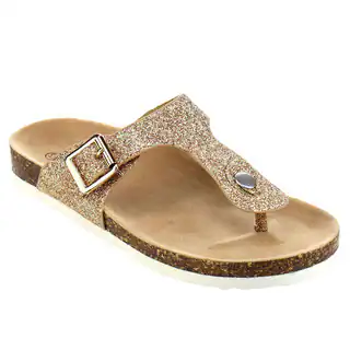 JELLY BEANS Girl's Silver/Gold Faux Leather T-strap Flip Flop Sandals