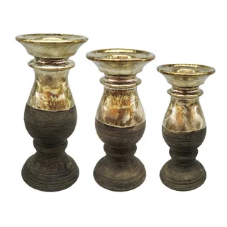 D'Lusso Designs Madison Collection Gold/Brown Ceramic Candle Holders (Pack of 3)