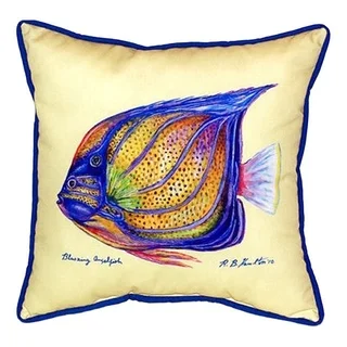 Betsy Drake Sailfin Tang Yellow Multicolor Polyester 18-inch x 18-inch Indoor/Outdoor Throw Pillow