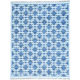 Blue Denim Jeans Kilim Cotton and Sari Silk Hand Woven Rug (7'10 x 10')