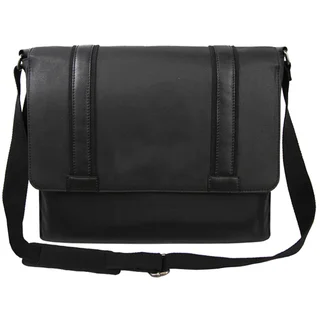 Bellino Metropolitan Black Canvas and Leather Laptop Messenger Bag