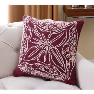 Abbyson Maui Floral Purple/Off-white New Zealand Wool 20-inch Polyester Filled Throw Pillow