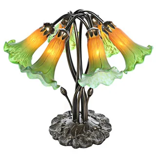6-Light Lily Green/Amber Handpainted Glass Downlight Accent Lamp