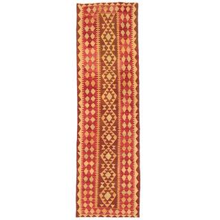 Herat Oriental Afghan Hand-woven Wool Mimana Kilim Runner (2'10 x 9'9)