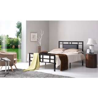 Hodedah HI826 Black and Silver Leather and Metal Bed