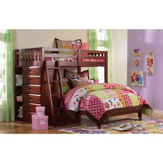 Donco Kids Merlot Twin Loft Over Full-size Bed With 6-drawer Chest and Bookcase