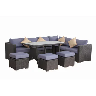 BroyerK Blue/Grey Rattan 10-piece Patio Furniture Set