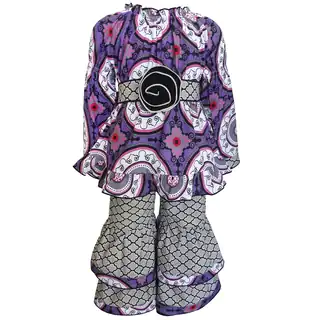 AnnLoren Girls Purple/Gray Cotton Peasant Medallion Tunic and Lattice Pants