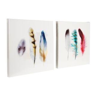 'Three Feather Study' Multicolored on Soft White with High-gloss Finish 2-piece Canvas Art