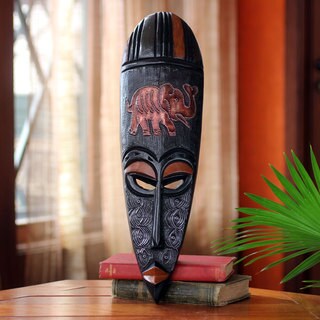 Handcrafted Sese Wood 'African Elephant Spirit I' Mask (Ghana)