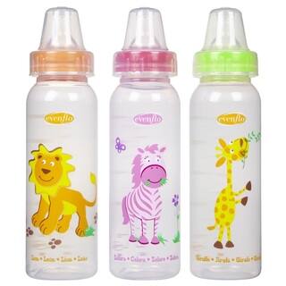 Evenflo Zoo Friends Orange, Pink, Green Co-polyester 8-ounce Bottle With Standard Nipple (Pack of 3)