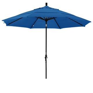 California Umbrella 11' Rd. Aluminum Market Umbrella, Crank Lift, Collar Tilt, Dbl Wind Vent, Black Finish, Olefin Fabric