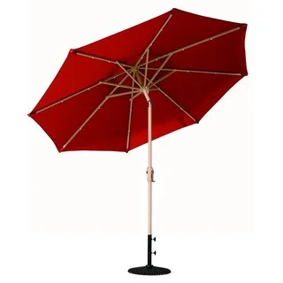 Abba Patio Dark Red Aluminum/Steel/Polyester 9' Round Solar Powered LED 24-lights Patio Umbrella With Tilt and Crank