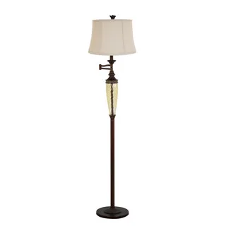 Swirl Glass Column 60-inch Swing-arm Floor Lamp with Beige Linen Bell Shade