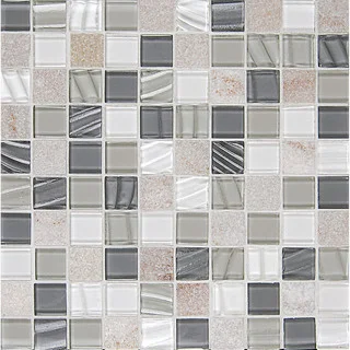 Bedrosians Elume Glass Heather Grey/Beige Glass/Stone Tiles (Pack of 10 Sheets)