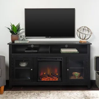 58-inch Black Wood Highboy Fireplace TV Stand