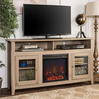 58-inch Driftwood Wood Highboy Fireplace TV Stand