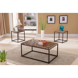 K and B Furniture Co T212 Marble 3-piece Coctail and End Table Set