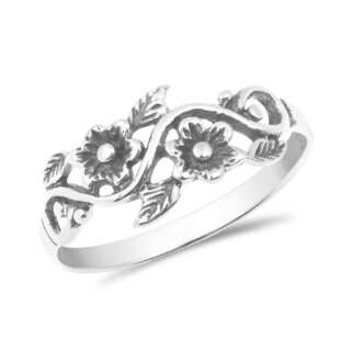Blooming Wild Floral Vine Sterling Silver Band .925 Ring (Thailand)