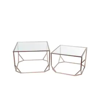 Privilege Goldtone Glass/Metal Set of 2 Accent Tables