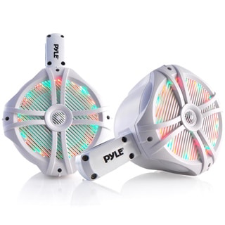 Pyle PLMRWB65LEW White with Multi-Color LED Lights 6.5-inch 200-watt Water-resistant Dual Marine Wakeboard Tower Speakers