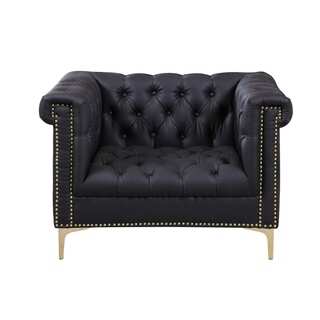 Chic Home Winston Grey Chrome/ Leather Button-tufted Lounge Chair with Goldtone Nailhead Trim