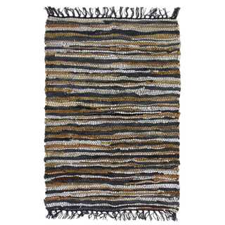 Celebration Multicolor Leather Hand-woven Chindi Area Rug (3 x 5')