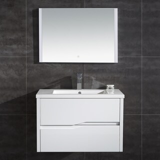 Vela 32" Wall Hung Double Drawer LED Vanity with LED Mirror