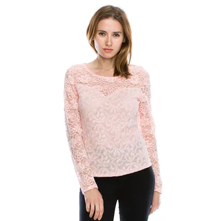 Cleo Polyester and Spandex Floral Lace Long-sleeved Top