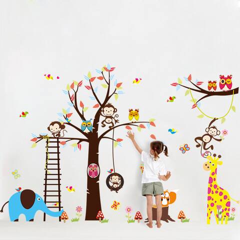 HomeSource Tree with Ladder and Forest Friends Removable Wall Graphic