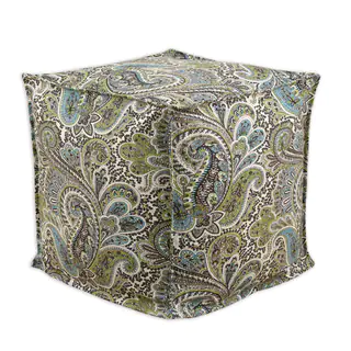 Blue and Brown Paisley Cotton 17-inch Square Seamed Beads Ottoman