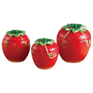 American Atelier Red Ceramic 3-piece Strawberry Canister Set