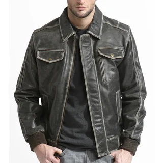 Tanners Avenue Men's Brown Distressed Leather Bomber Jacket