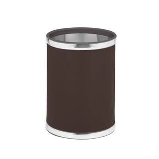 Sophisticates Brown with Polished Chrome 10.75-inch Round Waste Basket