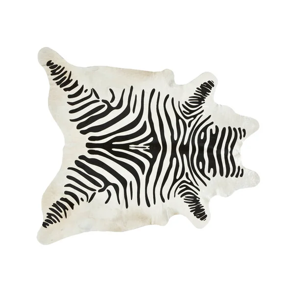Handmade Stenciled Black and White Zebra Print Cowhide Rug (Brazil)