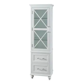Grayson White Linen Tower with 2 Drawers and Chrome Hardware by Essential Home Furnishings