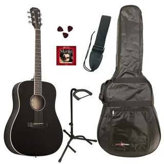 Austin Guitars AA25-DBKPKD Dreadnought Black Acoustic Guitar Pack