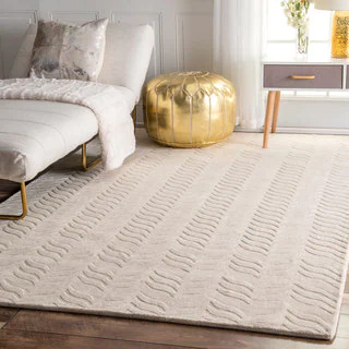 nuLOOM Hand-woven Abstract Fancy Wool Ivory Rug (5' x 8')