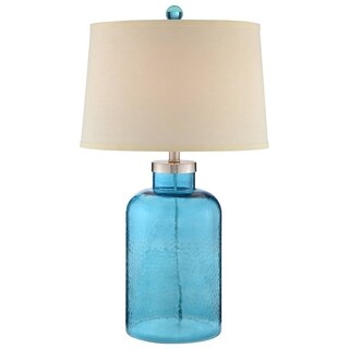 Catalina 19158-001 Turquoise Water Glass 3-way 29-inch Table Lamp with Linen Hardback Shade