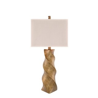 Catalina Fitz 19101-001 3-Way 32-Inch Antique Gold Twist Table Lamp with Faux Silk Fabric Shade, Bulb Included