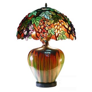 Warehouse of Tiffany Elvenea Bronze Ceramic/Art Glass 27-inch 2-light Grapes Tiffany-style Table Lamp