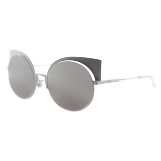 Fendi Eyeshine White Metal Cat-Eye Silver Mirror Lens Sunglasses