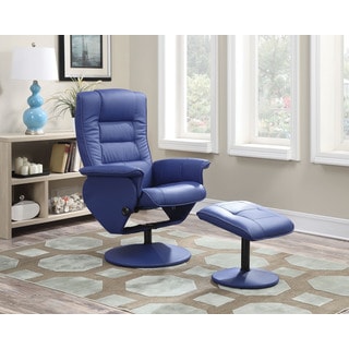 Arche Blue PU/Foam/Metal/Board Recliner Chair and Ottoman (Set of 2)