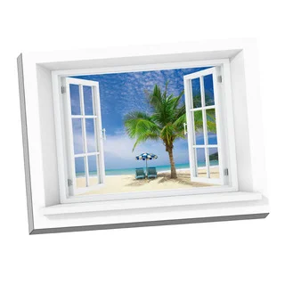 Palm Chairs Paradise' Window Art on 24-inch x 32-inch Stretched Canvas