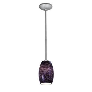 Access Lighting Chianti Steel Integrated LED Rod Pendant, Purple Swirl Shade