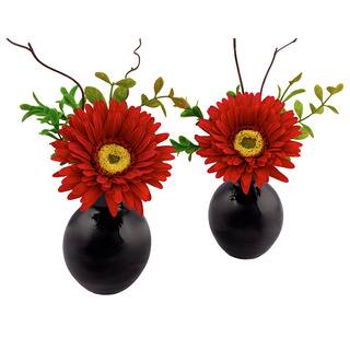 Gerbera Red Flower Arrangements in Black Glass Base